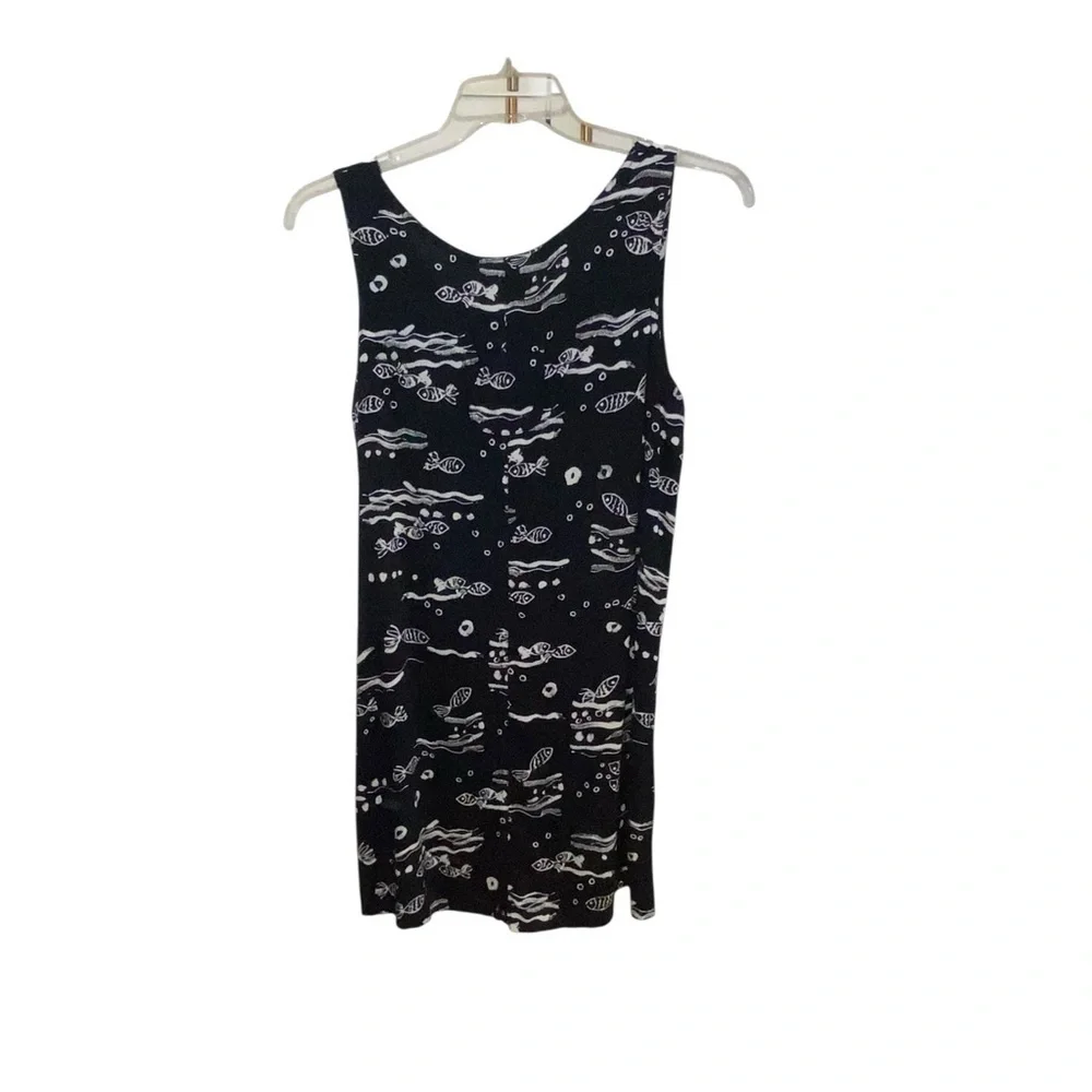 vintage 90s jennifer Moore black white Fish print tank dress vacation  coastal